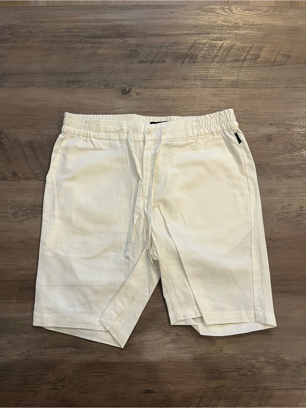 Men's White Linen Blend Elastic-Waist Shorts